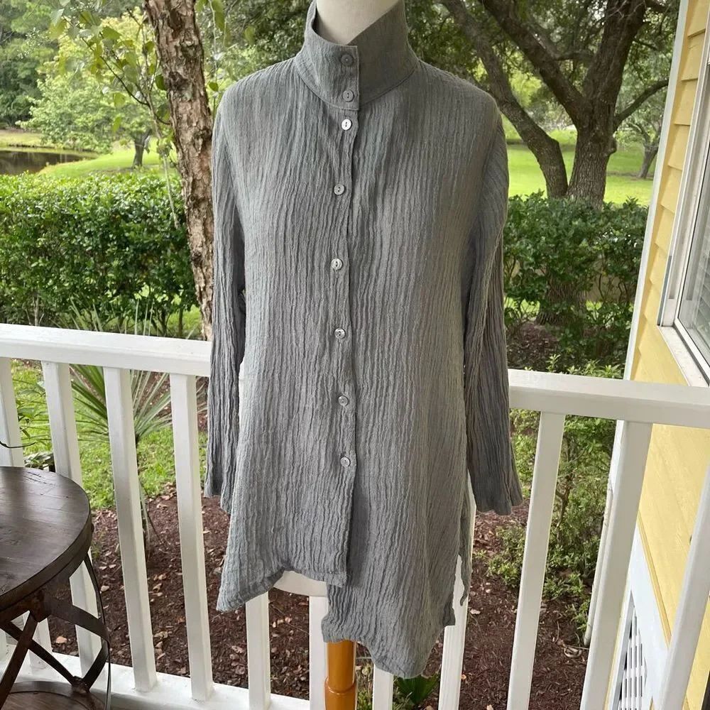 Stella Carakasi Asymmetrical Crinkle 100% Hemp Blouse